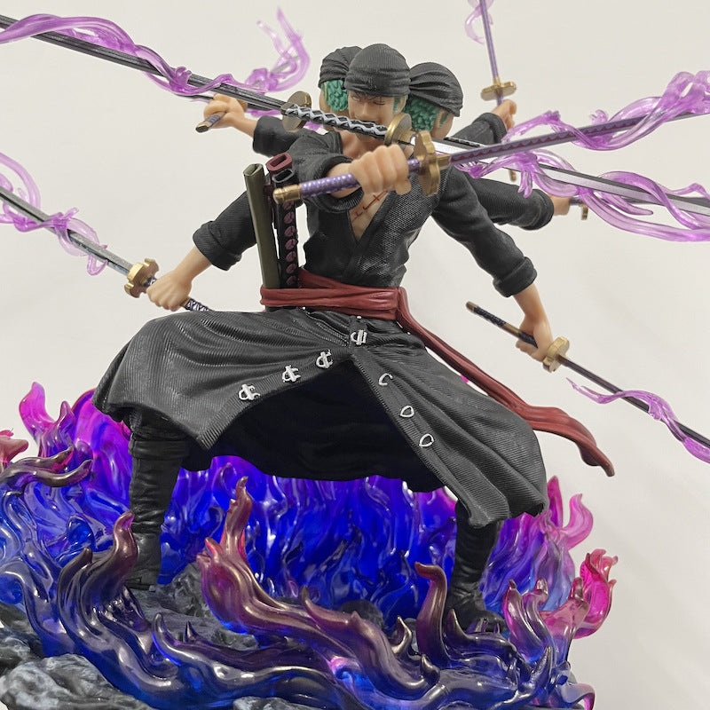 One Piece Wano Zoro Asura Nine Sword Style 3 Heads 6 Arms GK PVC Statue, 39cm Collectible Model”