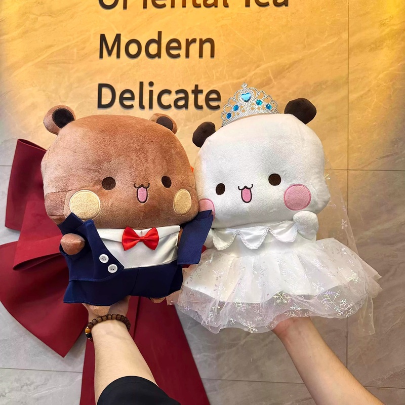 Yier & Bubu Wedding Gown Edition Plushie Panda Emoticon Anime Throw Pillow Ornament