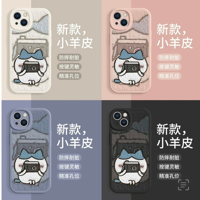 Japanese Cartoon ChiiKawa TPU Leather | Hachiware with Camera- iPhone Case XS 11 12 13 14 15 16 Pro Promax mini SE2 SE3