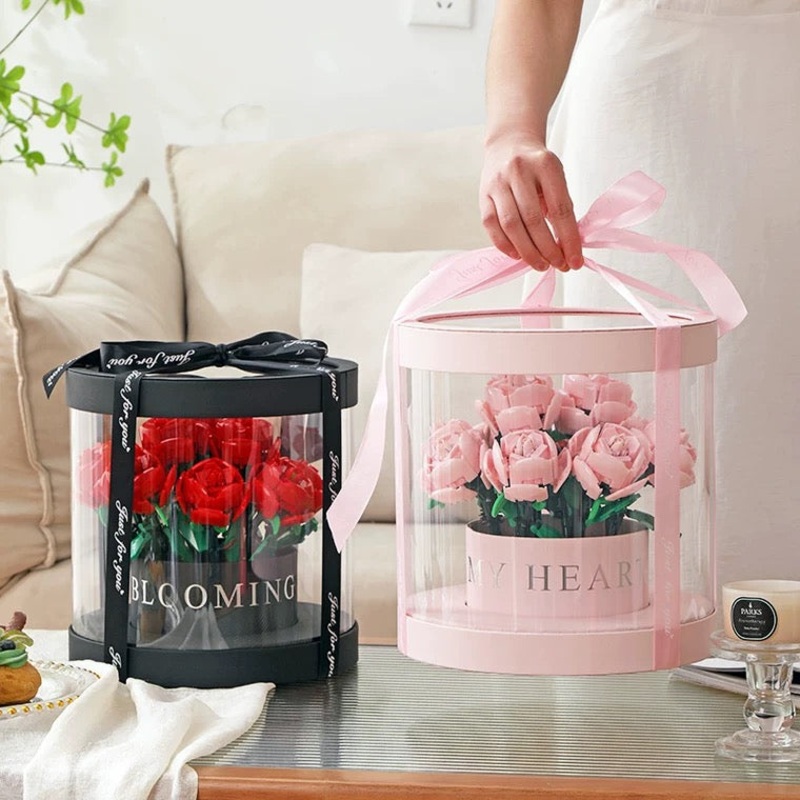 Block Building Romantic Elernal Flowers Bouquet Gift Box | Pink Red Blue White Rose – with LED Lights Valentine Wedding Gift DIY Handmade Gift