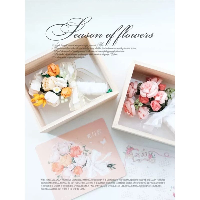 Block Building Romantic Flower Bouquet  | Pink Rose Yellow Rose – with LED Lights Valentine Wedding Gift DIY Handmade Gift
