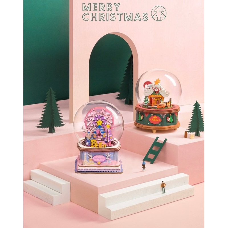 Craft Kits Wooden Music Box | Merry Christmas & Christmas Pink Deer – DIY Handmade Mini World Miniature Gift
