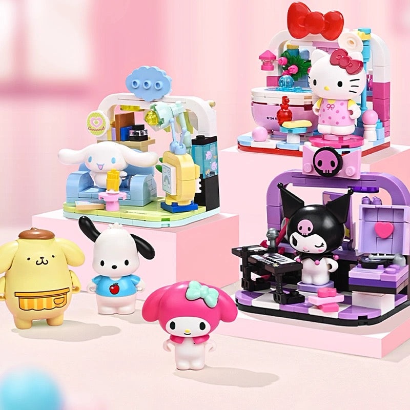 Sanrio Happy Stay at Home Series | Hello Kitty My Melody Kuromi Cinnamoroll Pompompurin Pochacco – Building Blocks Toy Collections Mystery Blind Box