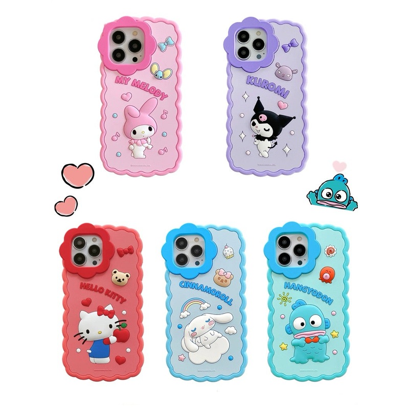Sanrio Silicone Flower Line Phone Case | Hello Kitty My Melody Kuromi Cinnamoroll Hangyodon – iPhone Case iPhone 12 13 14 15 Pro Promax