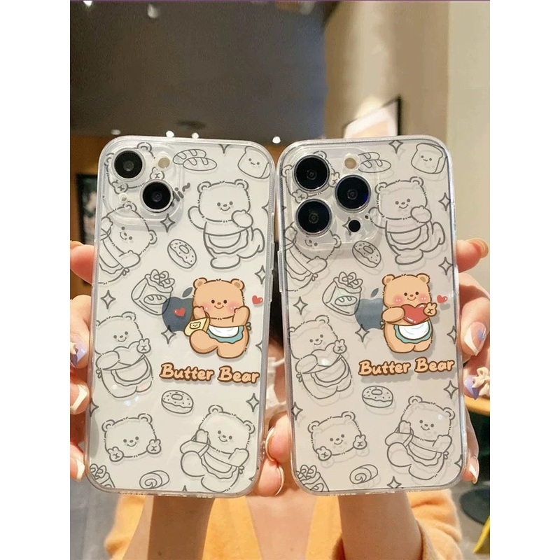 Lovely Cartoon Full Butter Bear iPhone Case 7 8 PLUS SE2 XS XR X 11 12 13 14 15 16 Pro Promax 12mini 13mini