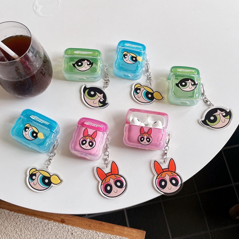 Cartoon Power Police Girls Pink Blue Green with Keychain – AirPods AirPodsPro AirPods3 AirPods4 Case