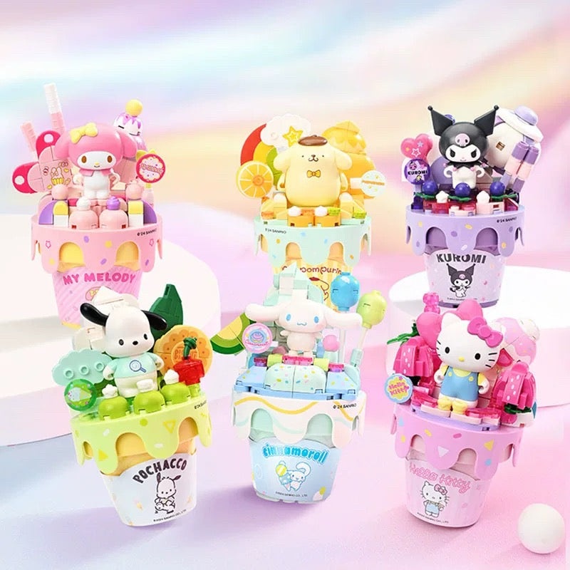 Sanrio Dessert Ice Cream Cone | Hello Kitty My Melody Kuromi Cinnamoroll Pompompurin Pochacco – Building Blocks Toy Collections