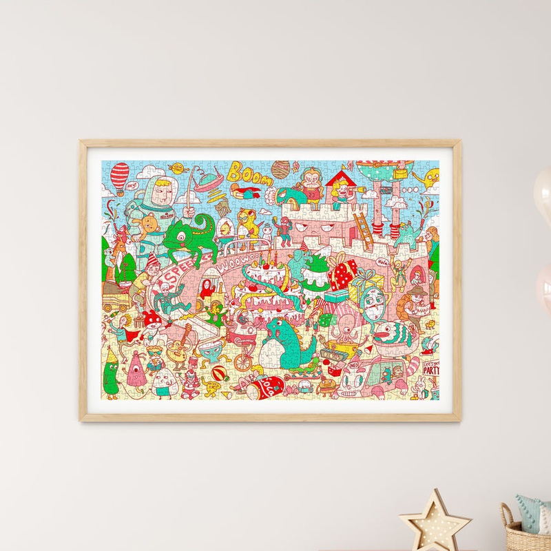 SOULPUZZ 1000 Pieces Puzzle | Funny Birthday Club – Birthday Party with Dinosaur Cute Animals Puzzle Difficulty Decompression Couples Trendy Gifts Home Decoration