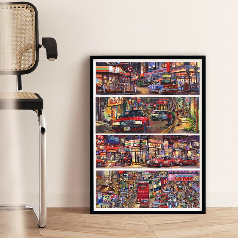SOULPUZZ 1000 Pieces Puzzle | The Golden Era – Hong Kong City View Drawing Puzzle Difficulty Decompression Couples Trendy Gifts Home Decoration