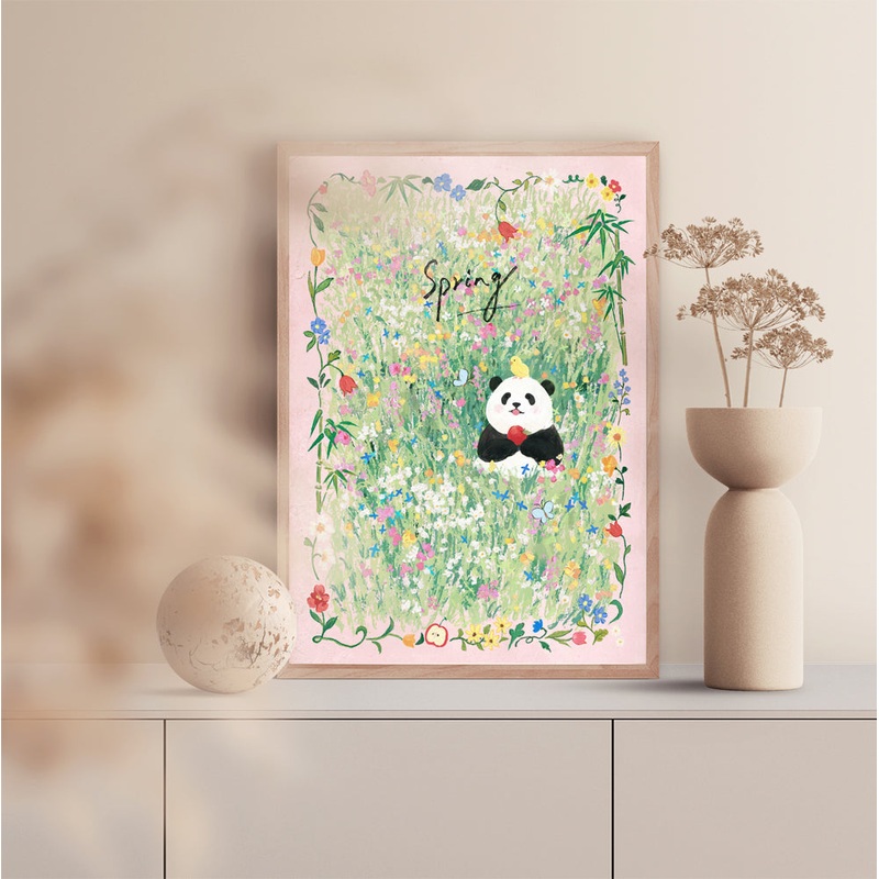 SOULPUZZ 500 Pieces Puzzle | Fafa in Spring – Panda with Flower Field Cute Animal Difficulty Stress Relief Couples Trendy Gifts Home Decoration