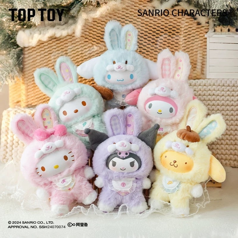 TopToy Sanrio Characters Elf Bunny Baby | Hello Kitty My Melody Kuromi Cinnamoroll Pompompurin Pochacco Pastel Easter Rabbit – Collectable Toys Mystery Blind Box