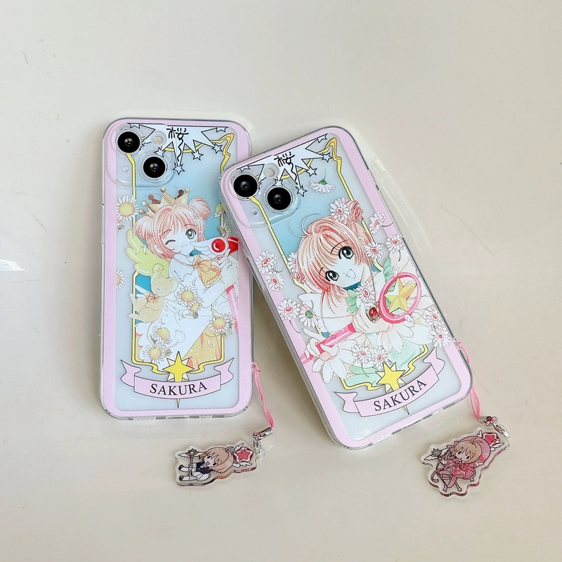 CardCaptorSakura Card Version Part 4 | Queen with Sunflower & Pink Daisy – iPhone Case 6 7 8 PLUS SE2 XS XR X 11 12 13 14 15 16 Pro Promax 12mini 13mini