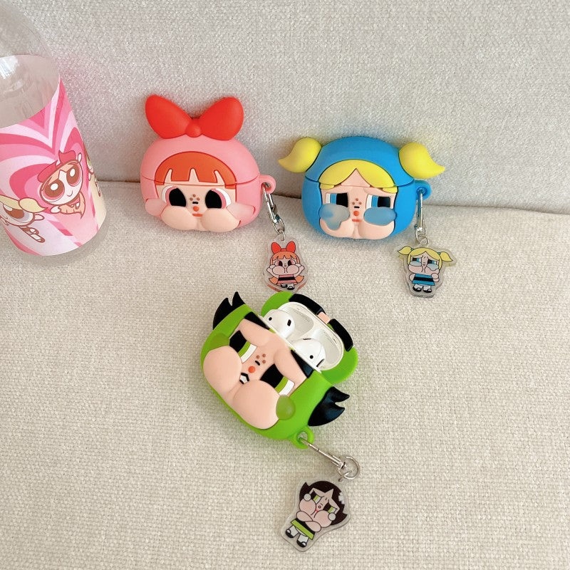 Cartoon Power Police Girls X Cry Baby Pink Blue Green Case with Keychain – AirPods AirPodsPro AirPods3 AirPods4 Case