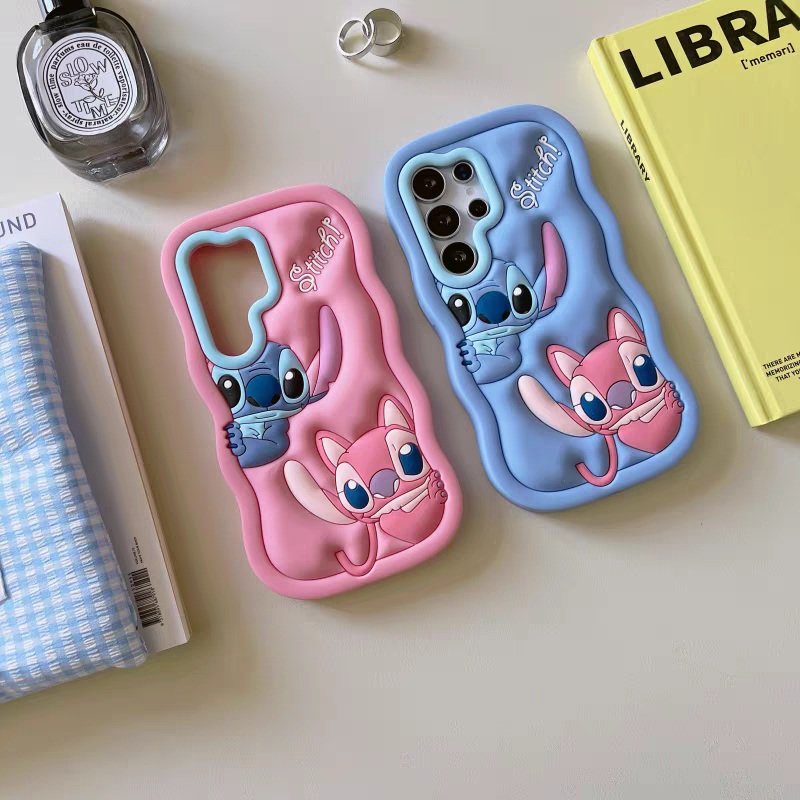 Cartoon Silicone Phone Case | Stitch Pink Blue – Phone Case Samsung Galaxy S25 S24 S23 Ultra