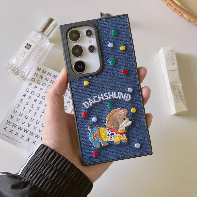 Korean Style | Vintage Cowboy Dog with Jeans Demin – Phone Case Samsung Galaxy S25 S24 S23 S22 Ultra