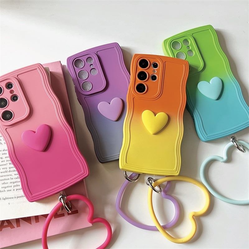 Koren Style Gradient Color Silicone Case with Heart Handle | Rose Red Yellow Blue Purple Heart – Phone Case Samsung Galaxy  S24 S23 S22 Ultra