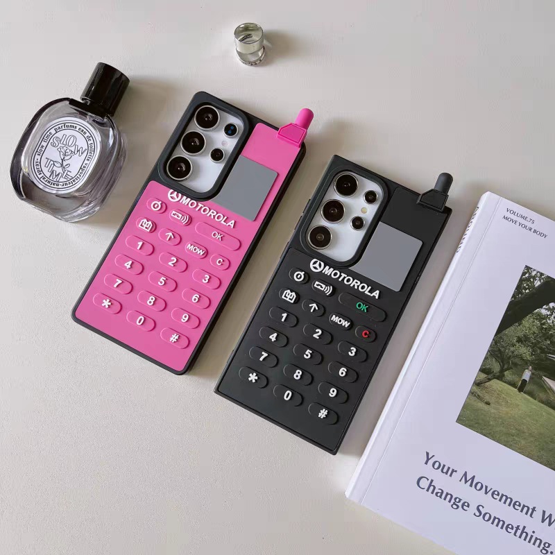 Vintage Style Silicone Phone Case | Mobile Hot Pink & Black – Phone Case Samsung Galaxy S25 S24 S23 Plus Ultra
