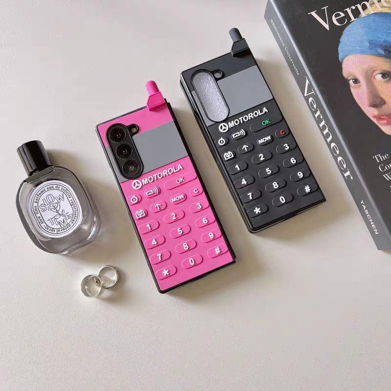 Vintage Style Silicone Phone Case | Mobile Hot Pink & Black – Phone Case Samsung Galaxy Z Fold 3 4 5 6