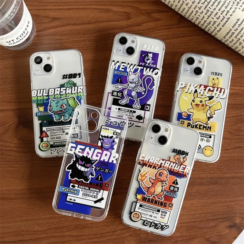 Pokmon Clean Pikachu Charmander Bulbasaur Gengar Mewtwo iPhone Case 6 7 8 PLUS SE2 XS XR X 11 12 13 14 15 16 Pro Promax 12mini 13mini