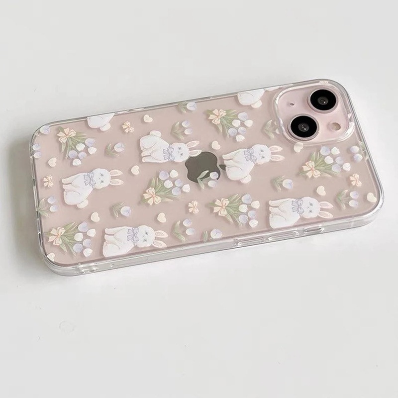 Rabbit Bunny with Tulip iPhone Case 6 7 8 PLUS SE2 XS XR X 11 12 13 14 15 Pro Promax 12mini 13mini