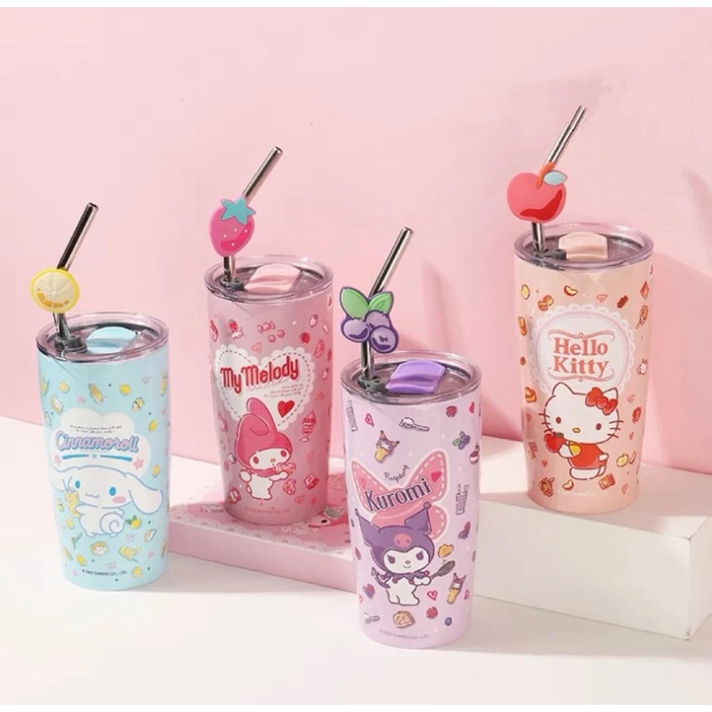 Sanrio My Melody Kuromi Cinnamoroll Hello Kitty with Fruity Insulated Tumbler with Straw Warm Cool Lovely Cup