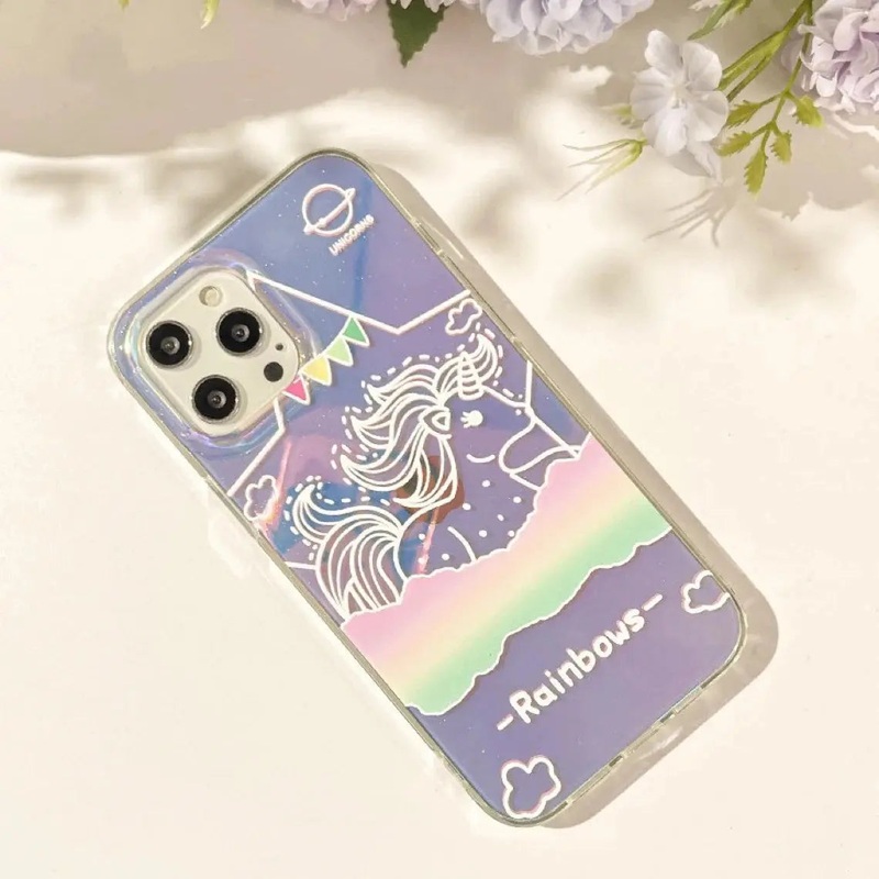 Unicorn with Rainbow Cloud and Star Aurora Laser iPhone Case 11 12 13 14 15 Pro Promax 13mini