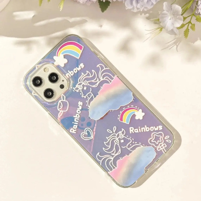 Unicorns with Rainbow Aurora Laser iPhone Case 11 12 13 14 15 Pro Promax 13mini