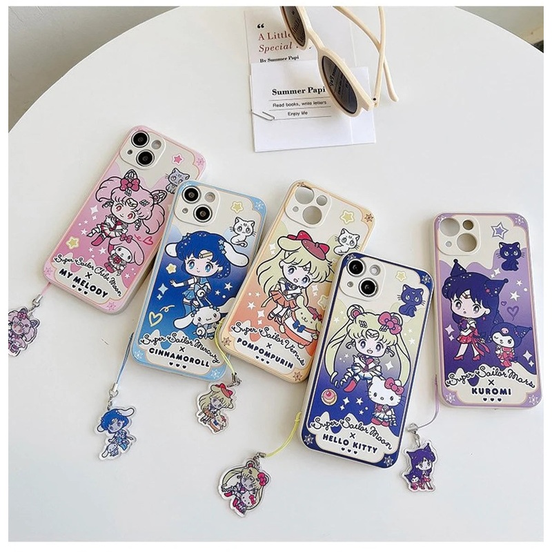 White Sailor Moon with Phone Strap KT MM KU CN PN iPhone Case 6 7 8 PLUS SE2 XS XR X 11 12 13 14 15 16 Pro Promax 12mini 13mini