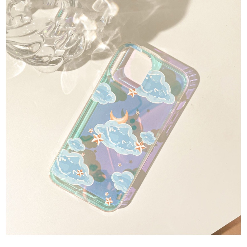 Blue Clouds with Moon & Stars Laser iPhone Case 11 12 13 14 15 Pro Promax