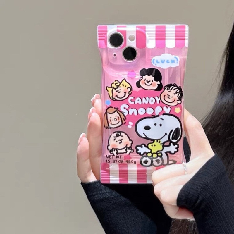 Cartoon Design Cute White Dog and Friends Charlie Sally Linus Candy Snack Packing iPhone Case 14 13 12 11 XS XR Max