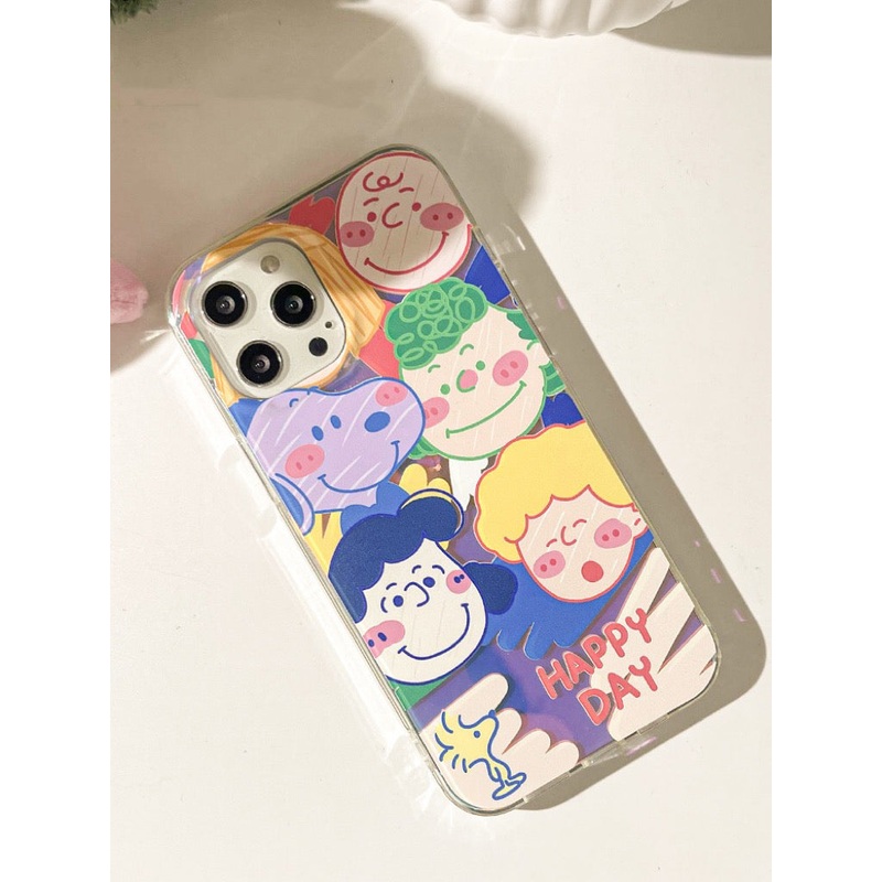 Cartoon Design Cute White Dog and Friends Charlie Sally Linus Drawing Style Laser iPhone Case 11 12 13 14 15 Pro Promax mini