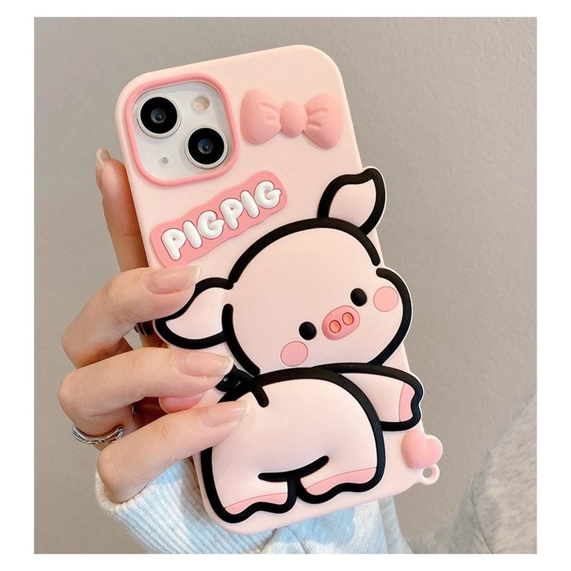 Pig with Ribbon Pink Soft iPhone Case 11 12 13 14 Pro Promax