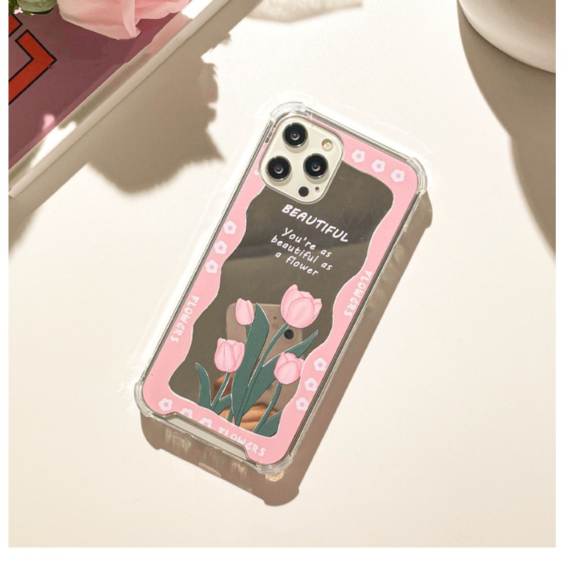 Pink Tulip with Mirror iPhone Case XS XR X 11 12 13 14 15 Pro Promax 12mini 13mini