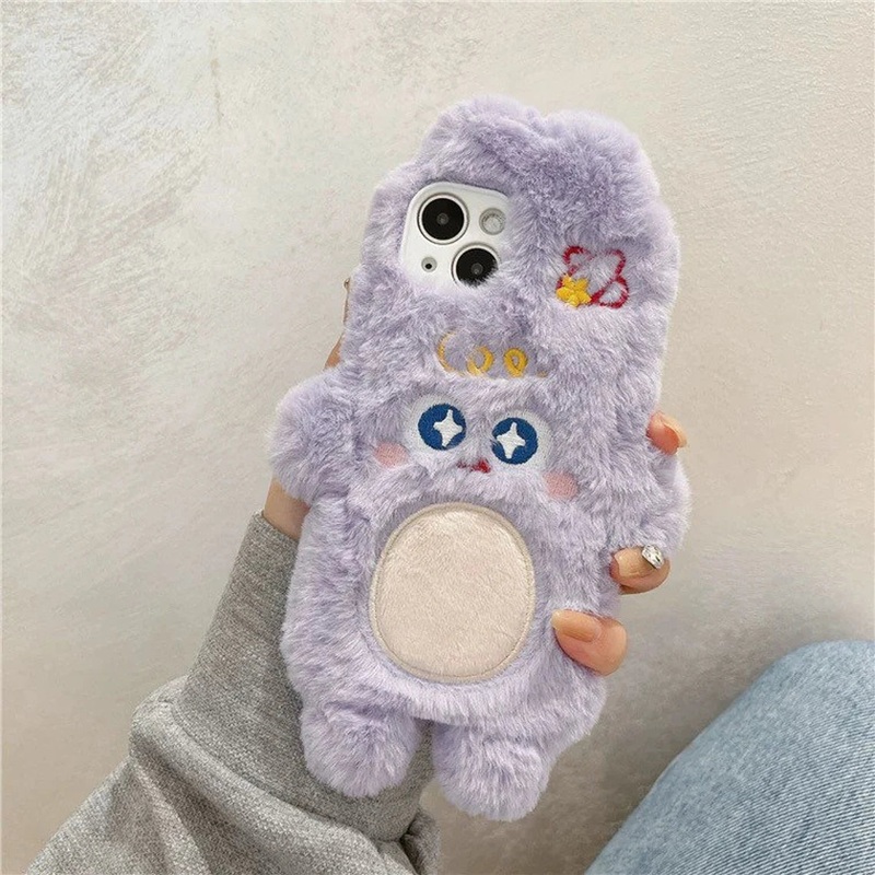 Plush Purple Rabbit Fluffy iPhone Case 11 12 13 14 Pro Promax