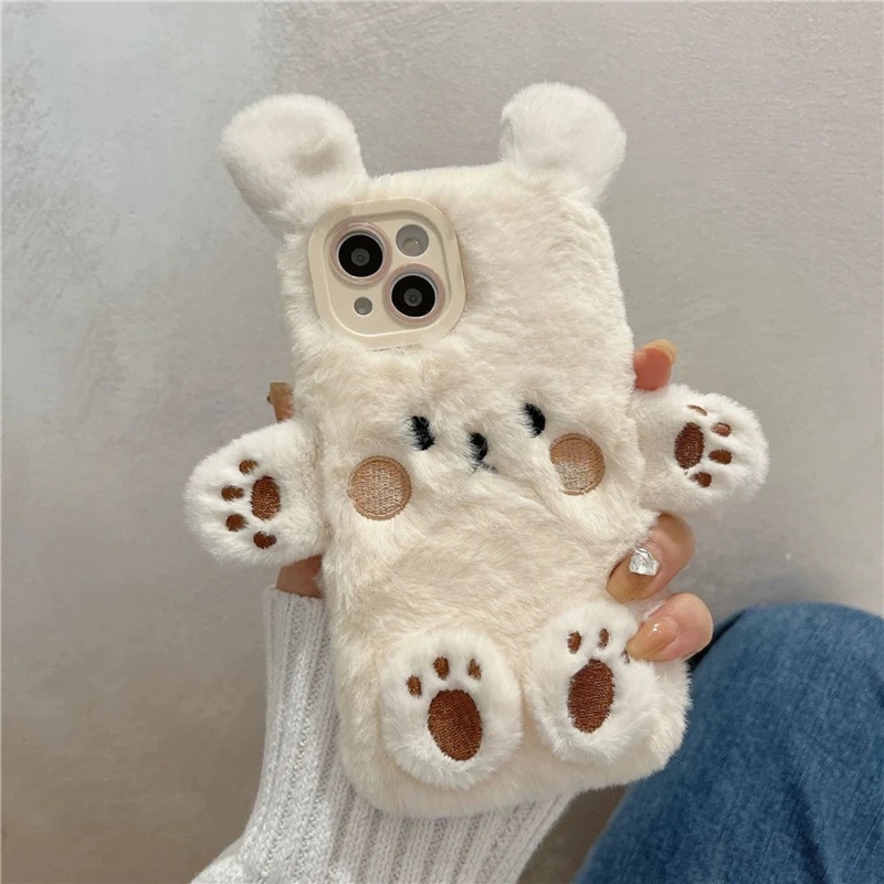 Plush White Bear Fluffy iPhone Case 11 12 13 14 15 Pro Promax