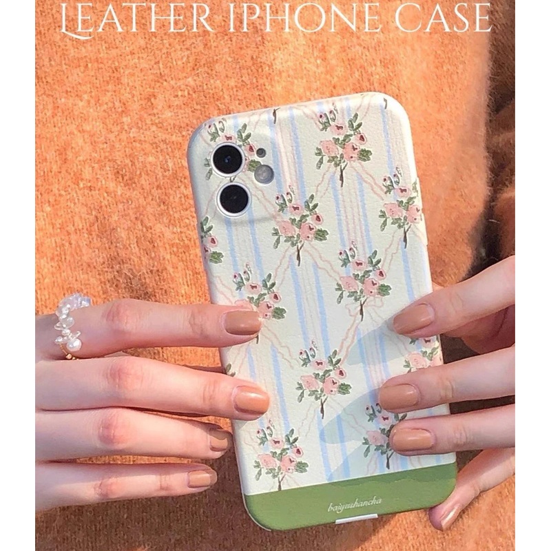 Romantic Vintage Style Bouquet Flower Leather iPhone Case XS XR X 11 12 13 14 Pro Promax