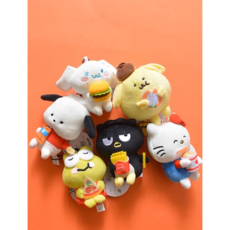 Sanrio Fast Food Fatty Version Hello Kitty My Melody Cinnamoroll Pompompurin Pochacco Kerokeroppi Bad Badtz Maru Mini Plush Dol Keychain