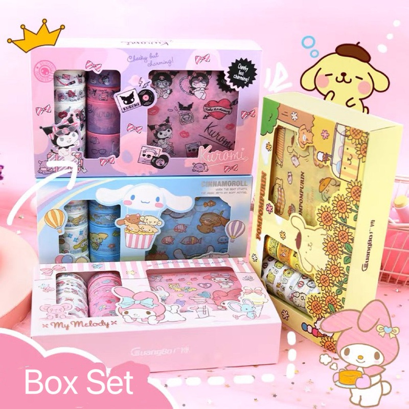 Sanrio My Melody Kuromi Cinnamoroll Pompompurin Stickers and Tapes Gift Set for Diary NoteBook