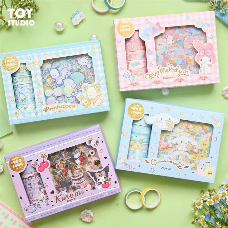 Sanrio Sweet Times My Melody Kuromi Pochacco Cinnamoroll Stickers and Tapes Gift Set for Diary NoteBook