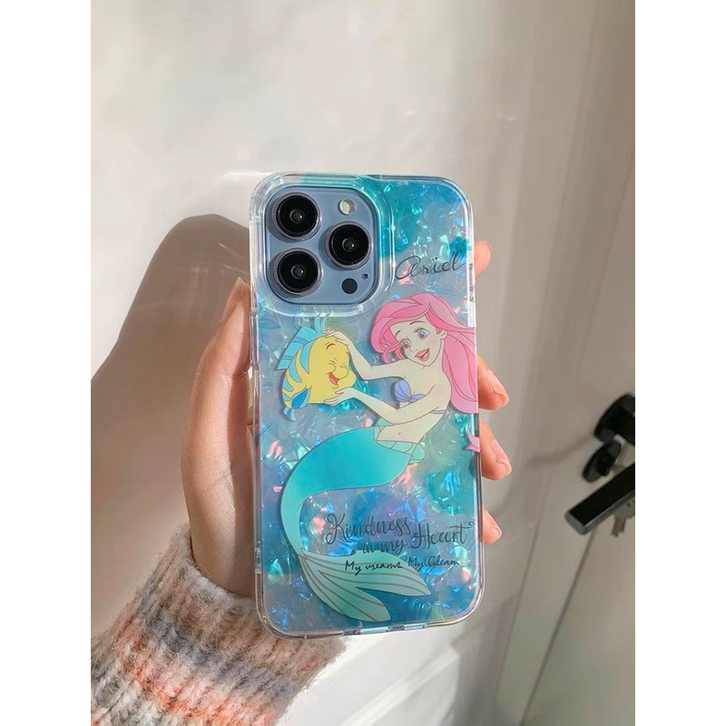 2023 New Design Mermaid Girl Ariel with friend Princess Laser iPhone Case 12 13 14 15 Pro Promax