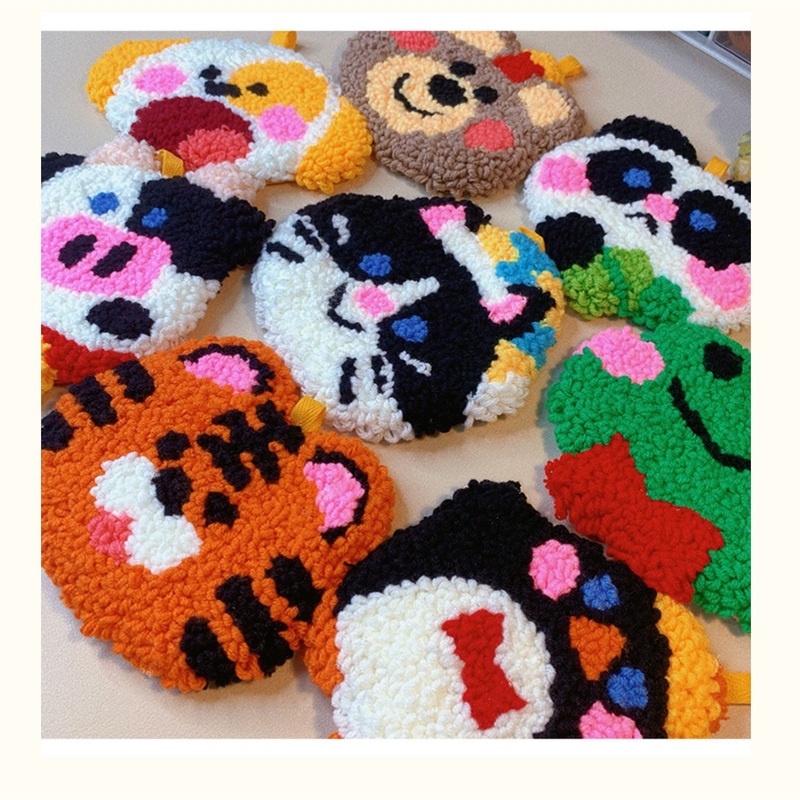 Animail Own Design Punch Needle Coaster DIY Kit with Yarn Set | Rabbit Tiger Cat Penguin Panda Frog Bear Dog Cow – All materials included