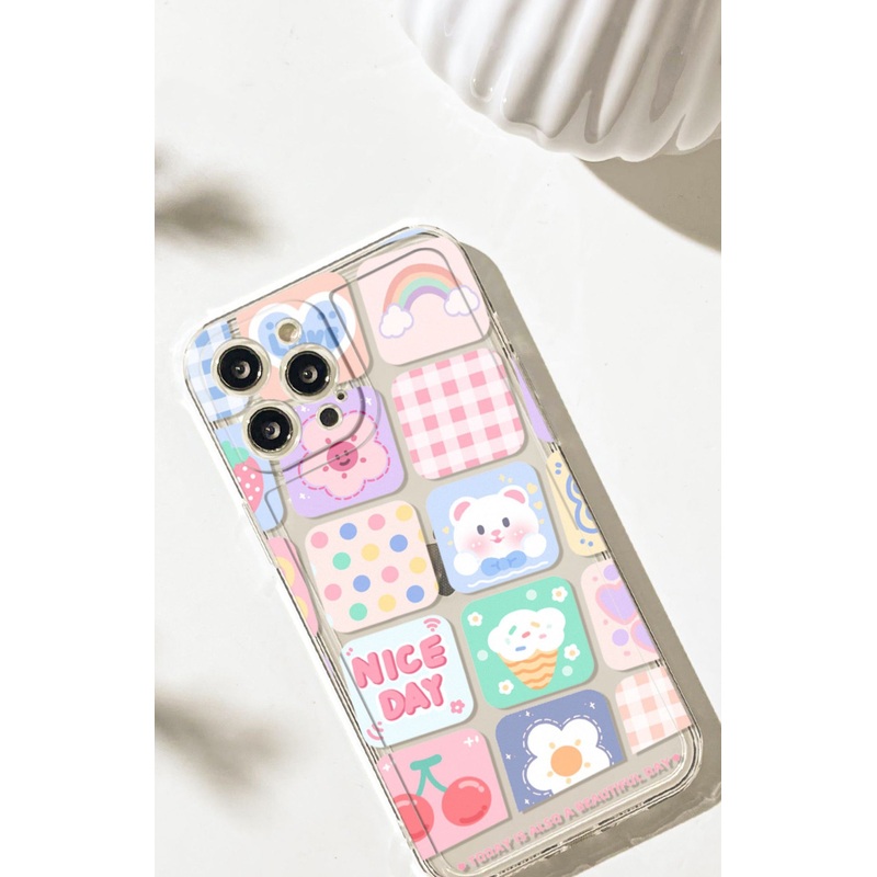 Bear with Rainbow Nice Day Stickers Japan Style iPhone case Kawaii Lovely Cute Lolita iPhone 6 7 8 PLUS SE2 XS XR X 11 12 13 14 15 Pro Promax 12mini 13mini