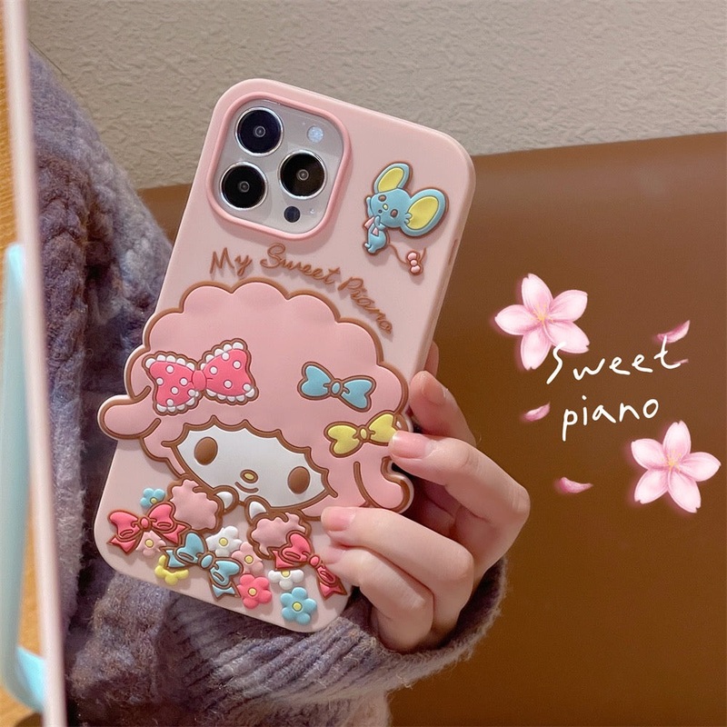 Big Piano Pink Sheep with Flowers Soft iPhone Case 11 12 13 14 15 Pro Promax