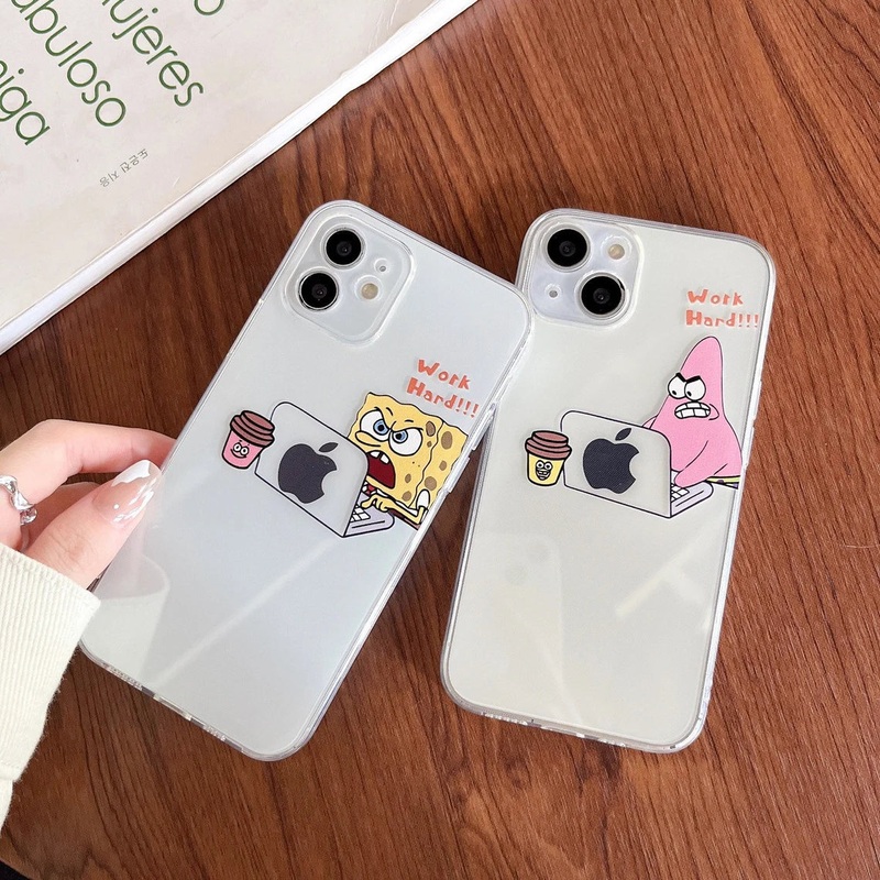 Cartoon Design Pink Yellow Sea Monster Sponge Star Working iPhone Case 6 7 8 PLUS SE2 XS XR X 11 12 13 14 15 16 Pro Promax 12mini 13mini