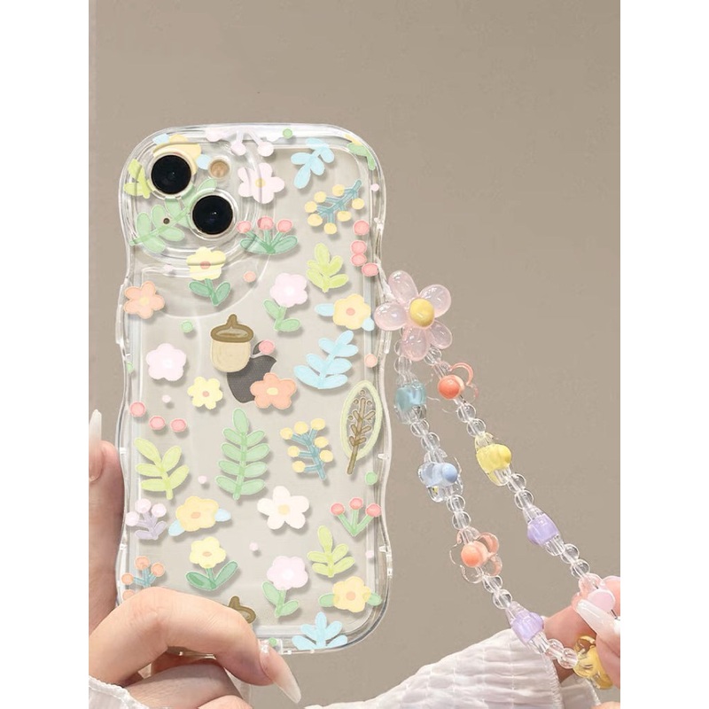 Chiffons Case with Bracelet Flowers with Pine Cones Forest iPhone case Kawaii Lovely Cute Lolita iPhone 7 8 PLUS XS XR X 11 12 13 14 15 Pro Promax