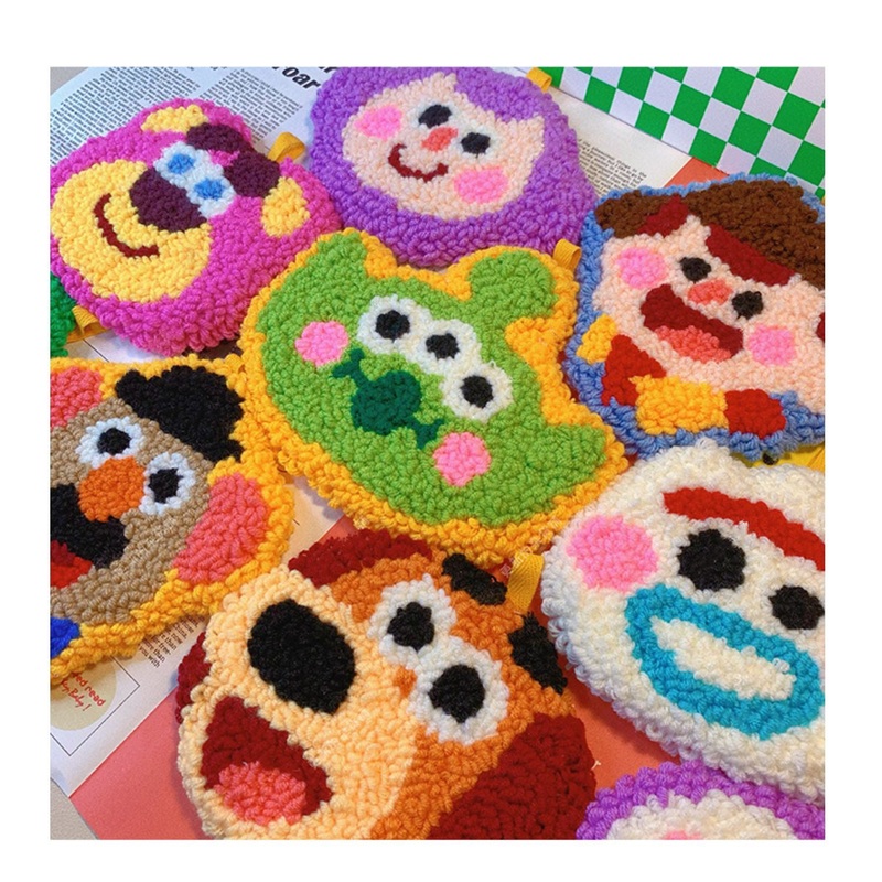 Cute Cartoon Own Design Punch Needle Coaster DIY Kit with Yarn Set | Alien Woody Dinosaurs Unicorn Buzz Bunny Duck Ham- All materials included