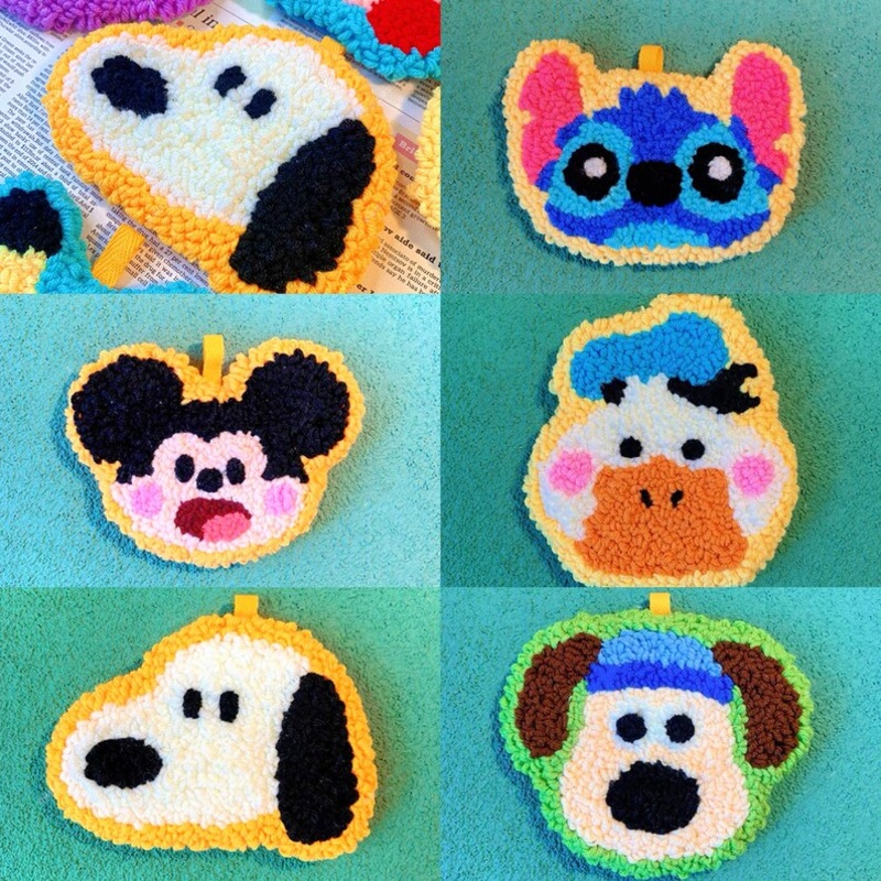 Cute Cartoon Own Design Punch Needle Coaster DIY Kit with Yarn Set |  Mickey Teddy Bear Donald Duck – All materials included