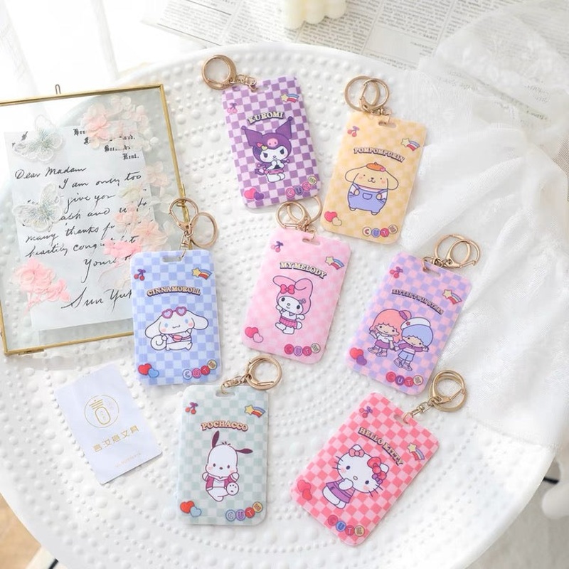 Sanrio Hello Kitty My Melody Kuromi Little Twin Stars Cinnamoroll Pompompurin Pochacco Card Badge Holder with Keychain