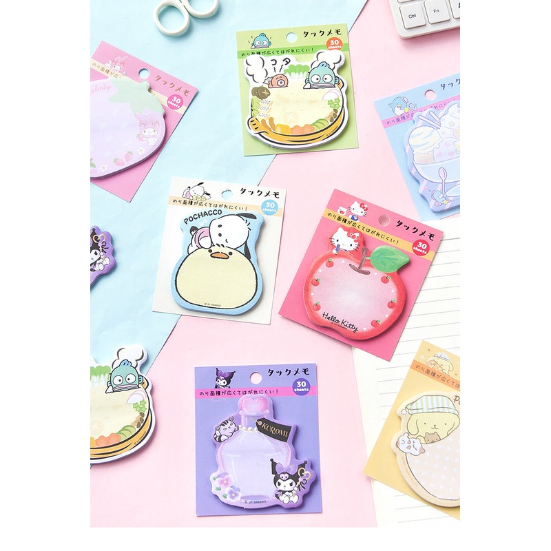 Sanrio Japan Mini Memo Pad Part 5 | Hello Kitty My Melody Kuromi Cinnamoroll Pompompurin Pochacco Hangyodon Tuxedosam – 30Sheets