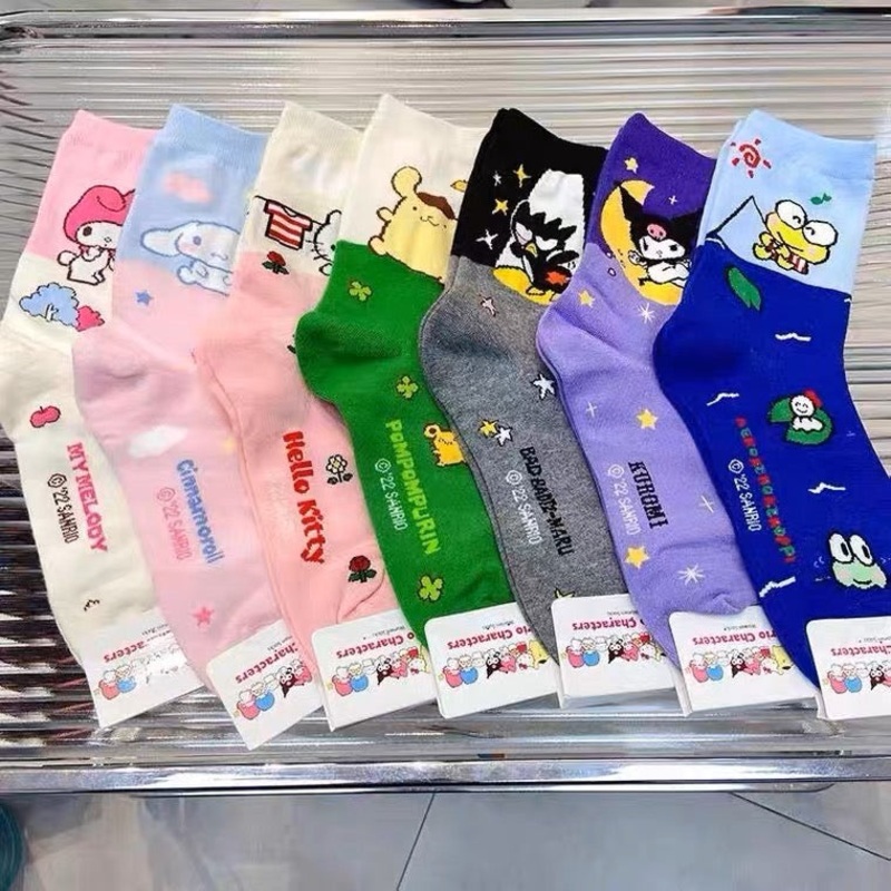 Sanrio Kawaii Colourful Cotton Socks | Hello Kitty My Melody Kuromi Cinnamoroll Pompompurin Keroppi Bad Badtz Maru – Short Boot Socks